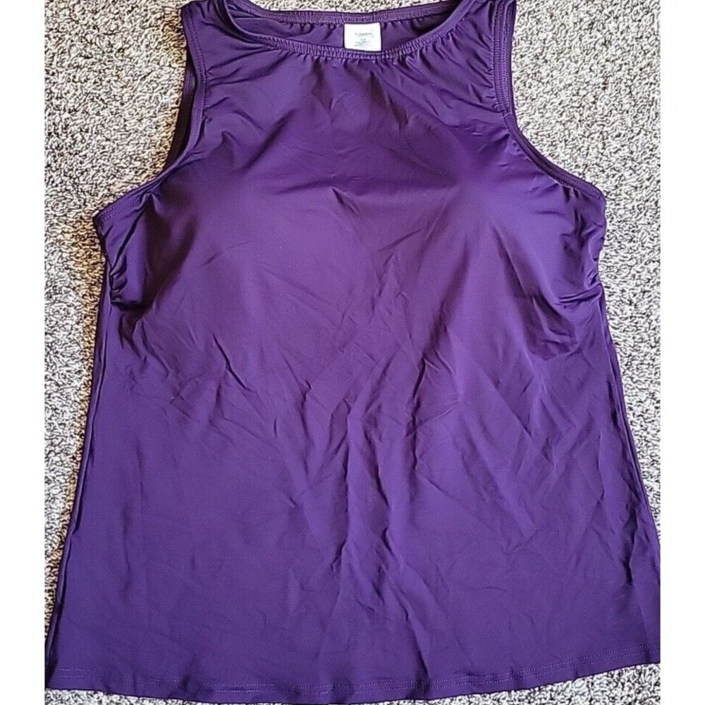Swim Top 14D High Neck Padded Bra Lands' End Modest Solid Women's Purple S484